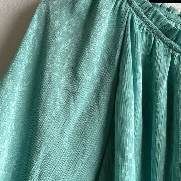 LC Lauren Conrad Satin Green Floral Balloon Sleeve Peasant Blouse Top Plus Sz 1x - Picture 5 of 12